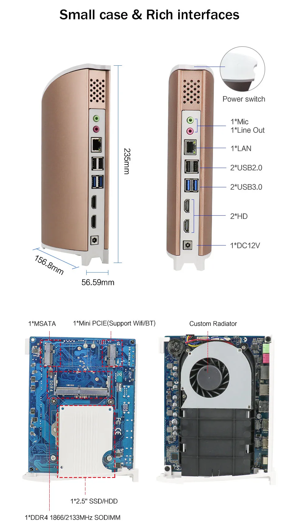 Мини-пк Minisys, недорогой, Intel Core i3 6100 i5 6500 i7 6700 DDR4 Ram, одноместный Lan 4K HD HTPC Barebone, настольный компьютер с 2 HDMI