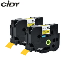 Этикетка cidy 2 шт. совместимый с brother 24 мм TZe лента TZe 651 tze651 tz651 tz 651 tze-651 черный на желтом цвете для устройство для печатания этикеток