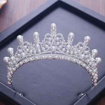 

KMVEXO Gorgeous Wedding Tiara Simulated Pearls Jewelry Diadem Shiny Bridal Crown Queen Tiaras Rhinestones Crystal Hair jewelry