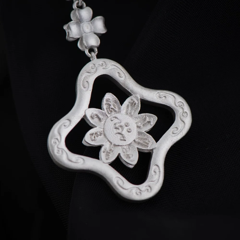 925 Sterling Silver lotus Hollow out pattern Pendant Engraved with the Kurukulle Mantra | Blessed by eminent monks Украшения и