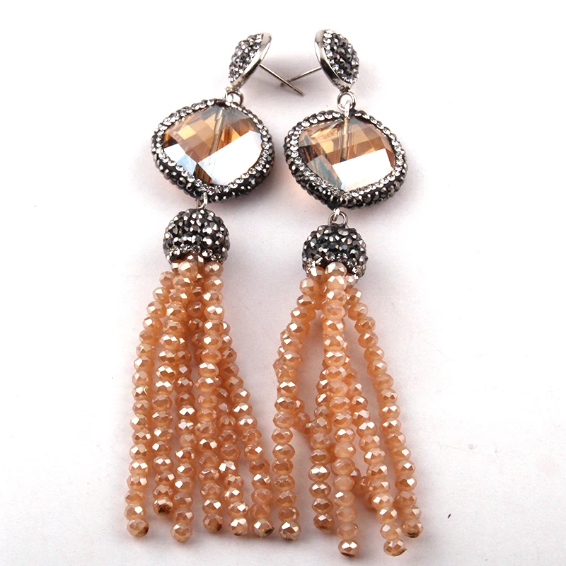 

Free shipping Fashion Handmake Paved Crystal Tassel Earring