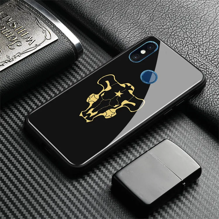 Black bull Logo Clover Tempered Glass Soft Silicone Phone Case For Xiaomi Mi 6 8 9 SE Explore Mix 2 2S 3 redmi note7 |
