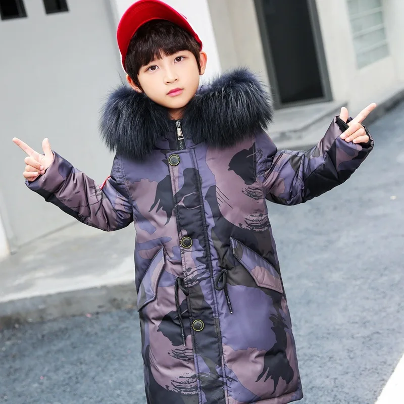

Fashion Winter Thicken White Duck Down Fur Collar Boys Parkas Waterproof Warm Child Coat Children Outfits For 5-14 Years Old