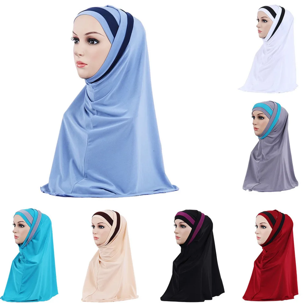 Женский мусульманский головной платок, модный двойной петлей, без шнуровки, шарф, растягивающийся креп, удобный шаль, Дамский платок
