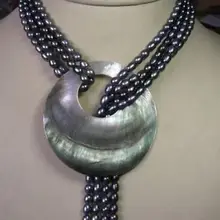 2 пряди 6-7 мм чёрный пресноводный жемчуг ожерелье в виде ракушки серебро кварц Кристалл женские свадебные