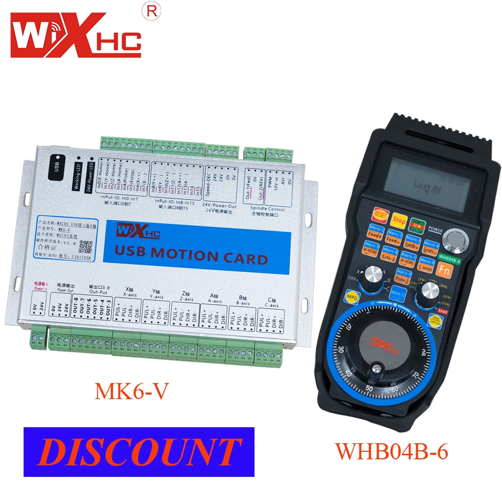 

6 Axis mach3 USB Breakout Board 2000KHZ output frequency motion controller board MK6-V and wireless pendant sell together