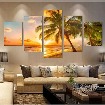 

5 Pieces Fashion Home Decoration Beautiful Seaside Landscape Canvas Painting Canvas Decor Picture High Quality(Unframed)