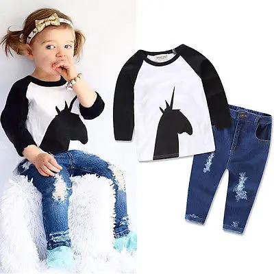 

Baby Boy Patchwork T-shirt Fashion Infant Animal Clothes Baby Girl Autumn Denim Jeans Pants Toddler Cartoon Print Outfits