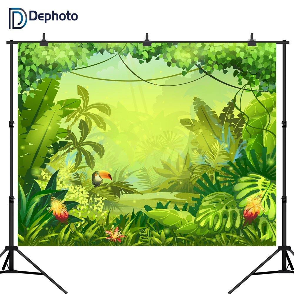 DePhoto Jungle safari backdrop Photography Backdrops happy birthday background Banner Baby shower Backdrop | Электроника