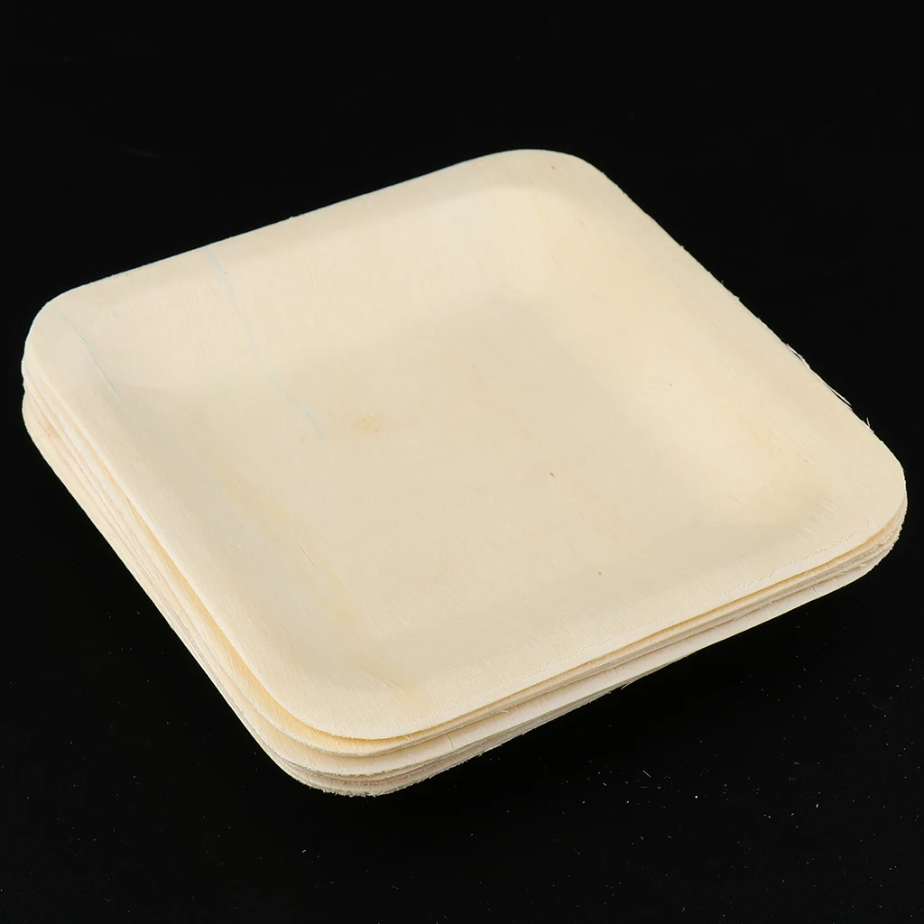 

10pcs European Style Wooden Paper Plates Disposable Wedding Birthday Party Tableware Supply Multi Size For Wedding Party Event