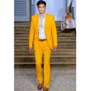 

New costume homme yellow men suit 2017 Custom Made Groomsmen Notch Lapel Groom Tuxedos Yellow Men Suits wedding suits for men