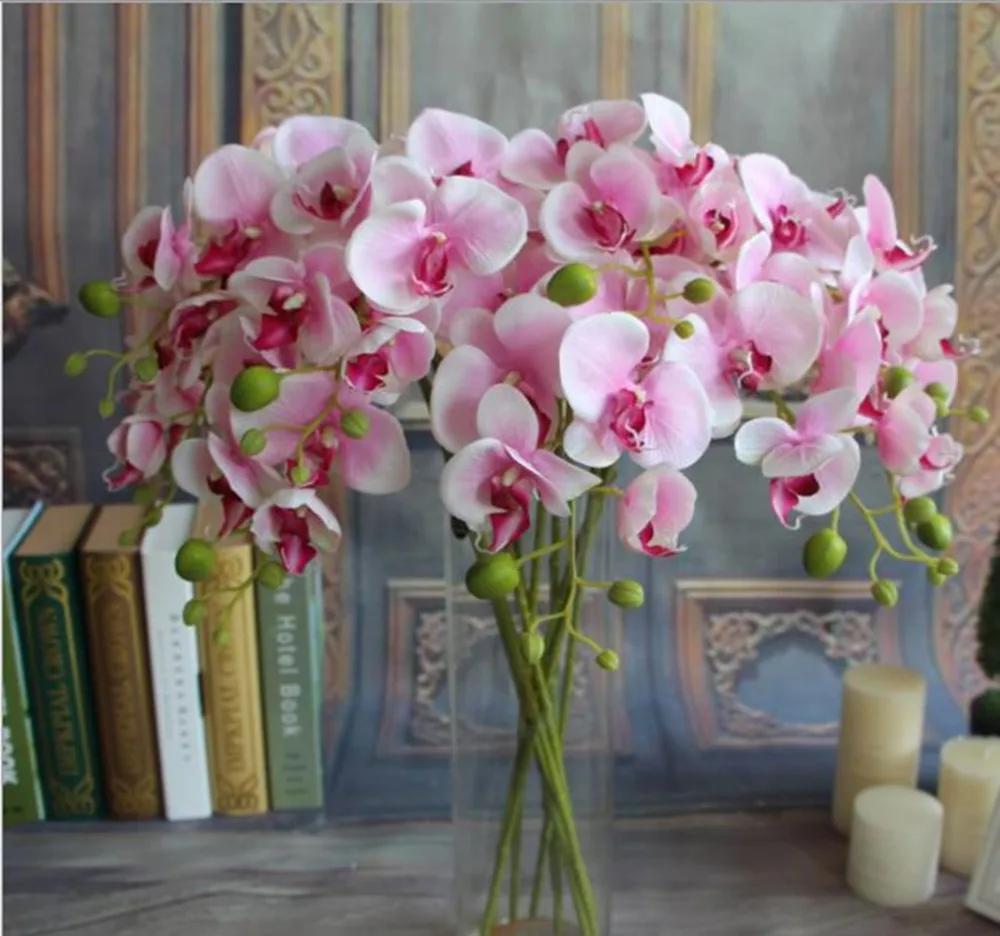 5 Lots 8 Heads One Bouquet Artificial Phalaenopsis Fake Flowers moth