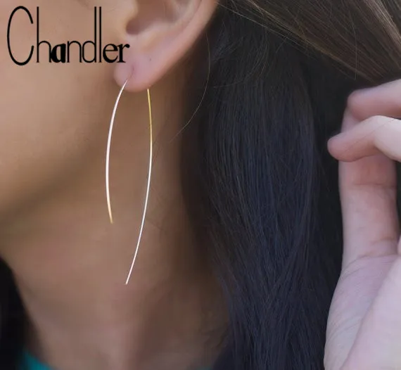 Chandler Korea Abstract Art Drop Dangle Earrings for Women Long Metal Fish Shape Line Earings Brincos Pendientes Fashion Jewelry