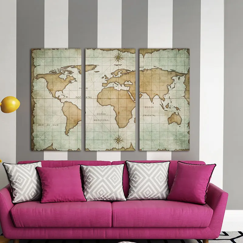 

Wall Picture 3 Panels Vintage World Map Canvas Painting Oil Panting On Canas Home Decor Wall Painting For Living Room
