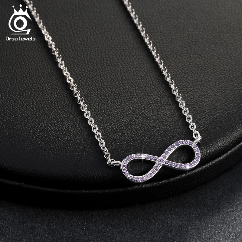 ORSA JEWELS серебряное кольцо бесконечность кулон ожерелье полностью блестящий желтый/фиолетовый/прозрачный