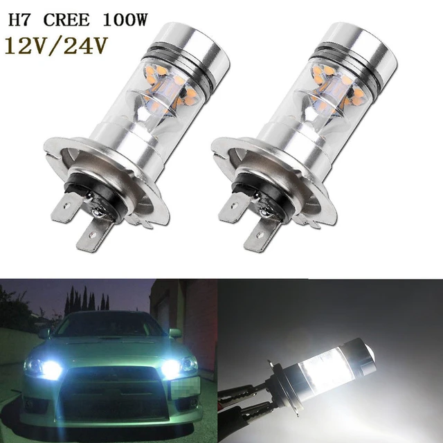 Ampoule LED H7 100W CREE Super brillante, ampoule DRL blanche  anti-brouillard pour conduite de voiture, 2 pièces - AliExpress