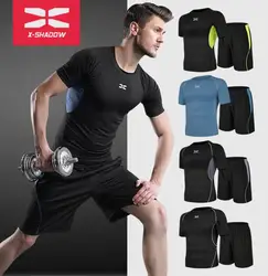Для мужчин; спортивный костюм облегающая, с длинным рукавом короткий рукав Для Мужчин's Фитнес футболка Шорты быстросохнущие супер