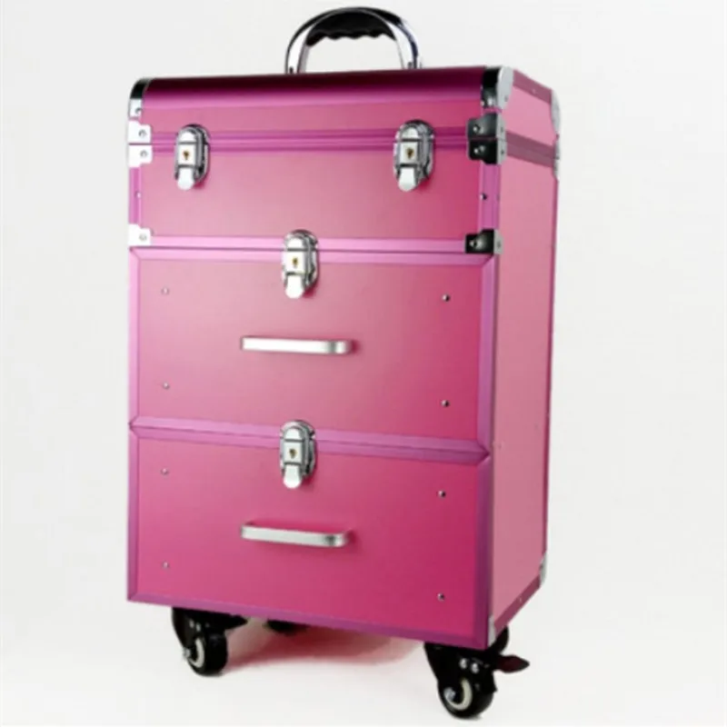 Дорожный Чехол-сумка на колесиках, многослойный ящик для макияжа, красивый съемный чехол для профессионального костюма, алюминиевая рама, колеса, багажные сумки - Цвет: Розовый