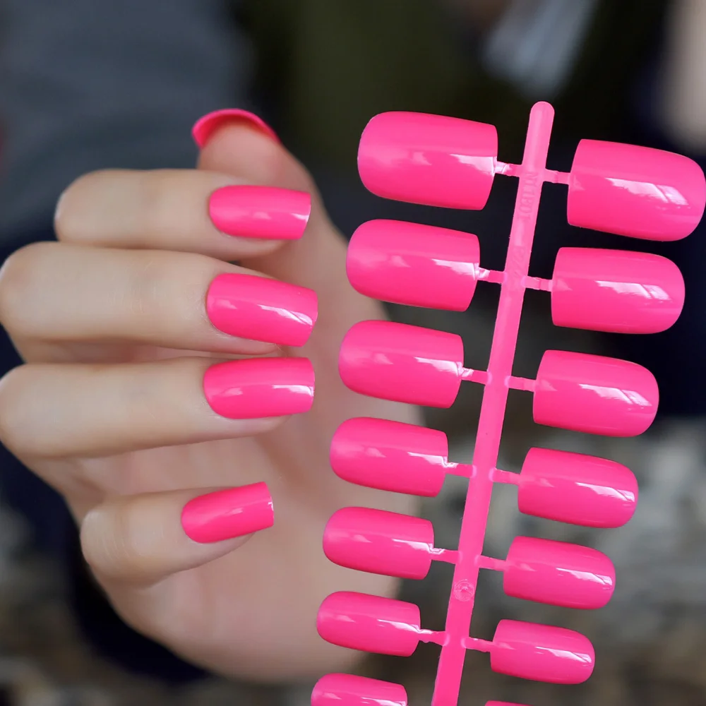 Hot Pink Rose Nep Nagels Uv Effect Valse Nagels Vierkante Candy Kleur Faux  Ongles Volledige Tips Voor Nail Art Manicure accessoires - AliExpress, image size:1000x1000