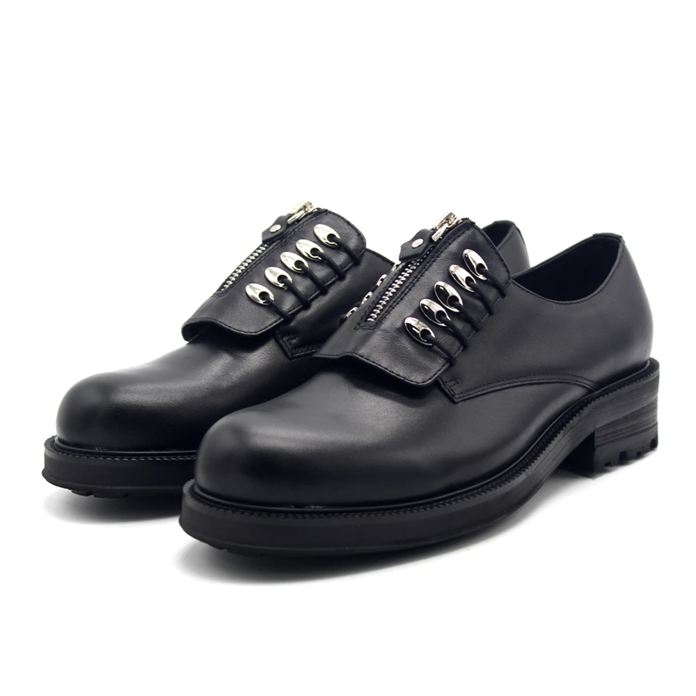 

2018 new black leather shoes men zipper retro vintage men's shoes chaussures hommes en cuir men formal shoes leather