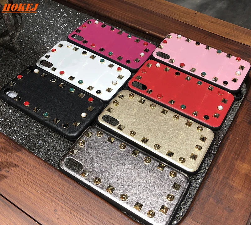 

HOKEJ Metal rivet phone case, TPU leather case, designed for iphone 11 6 7 8 X XR 11por Max stylish cute mobile Phone Bag Design