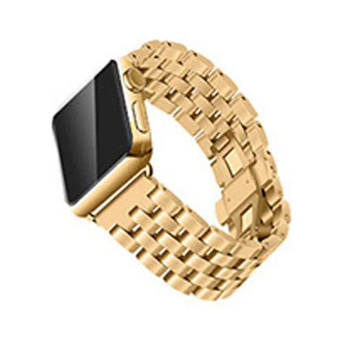 Ремешки для наручных часов из нержавеющей стали для Apple Watch ремешок ссылка серебро розовое золото черный металлический браслет 42 мм 38 мм аксессуары для iwatch - Цвет ремешка: Золотой
