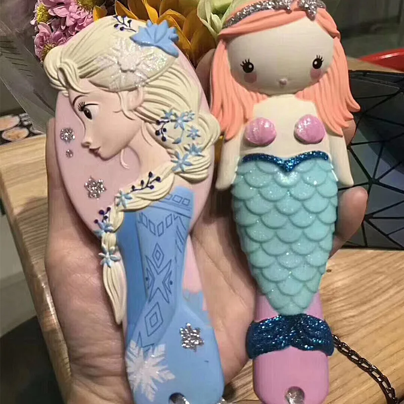 Disney princess frozen Hair Brush brosse cheveux Kids Gentle Anti-static Brush Curly Tangle Mermaid Bristles Handle Tangle Comb