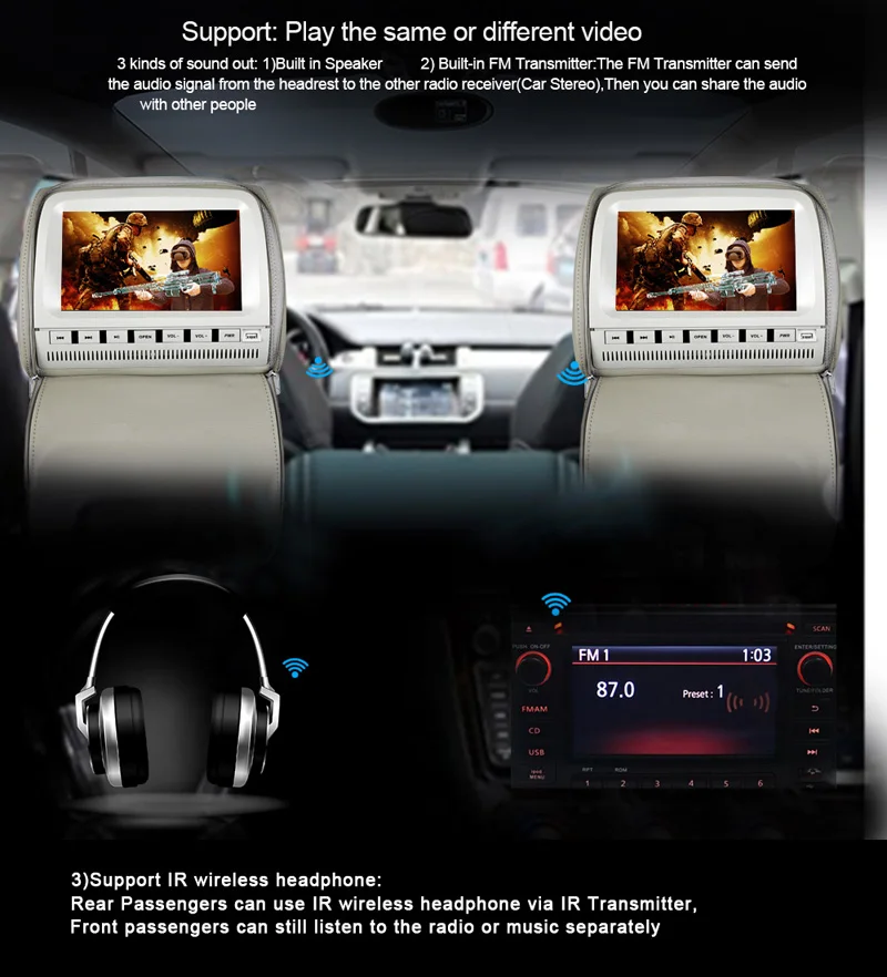 XST 2PCS 9 Inch Car Headrest Monitor MP5 DVD Video Player 800x480 Zipper Cover TFT LCD Screen IR/FM/USB/SD/Speaker/Game