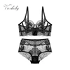 Varsbaby sexy embroidery transparent ultra-thin adjustable flower lace bra set 1
