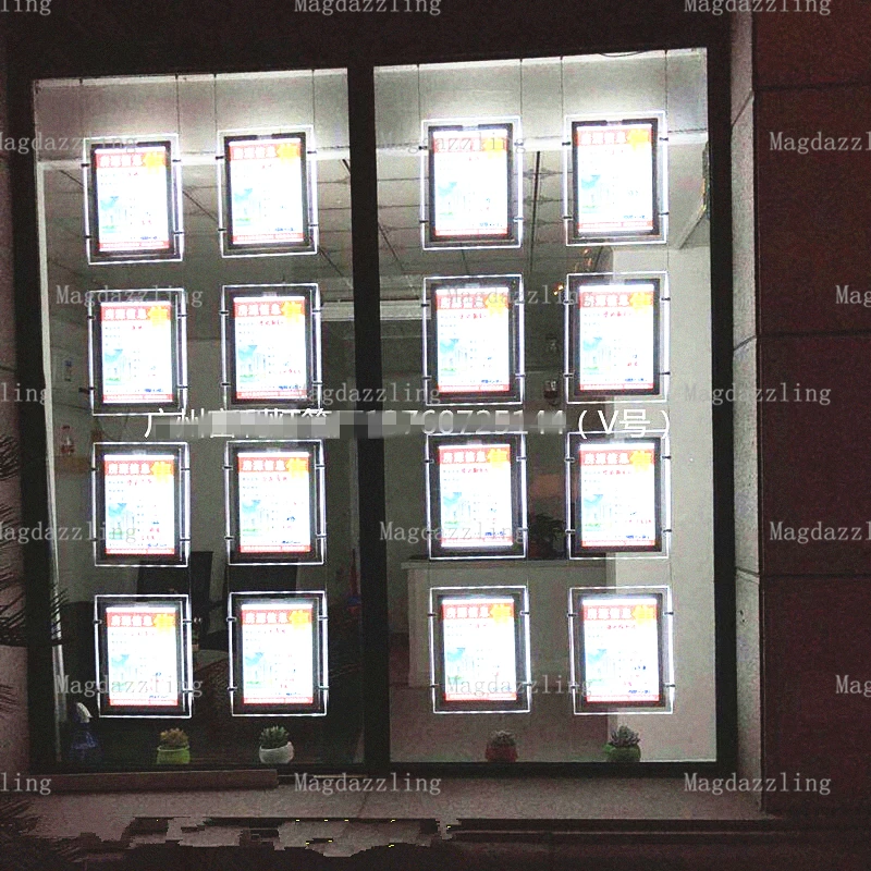 16PCS A3 Portrait Cable Hang Double Side Real Estate Window LED Display Systems Acrylic Frame