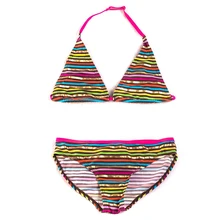 Детский купальный костюм из двух предметов; От 4 до 16 лет купальный костюм для девочек; детский купальный костюм; детская пляжная одежда в полоску; Biquini Infantil-H062