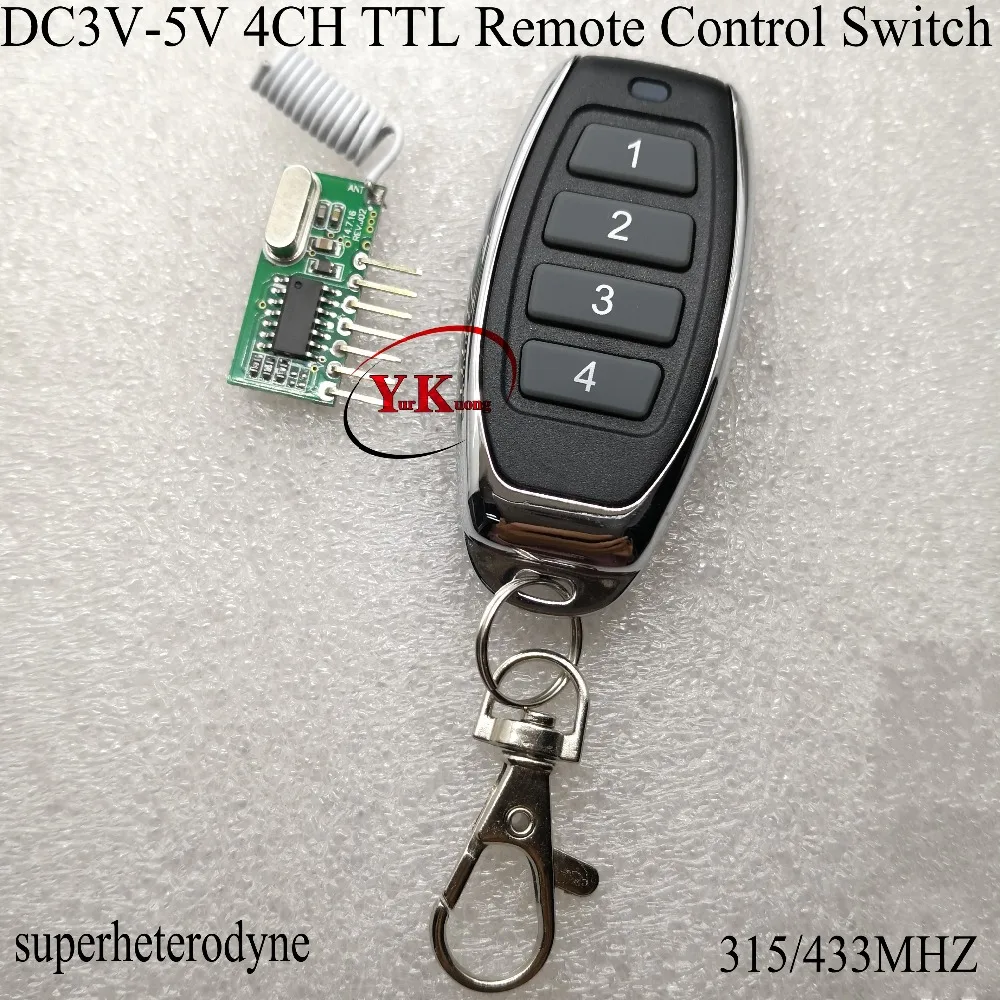

DC 5V 4CH Receiver Module RF Remote Control Switch High Level TTL ASK Learning Code 315 433 RF Wireless Switches Relay RF Driver