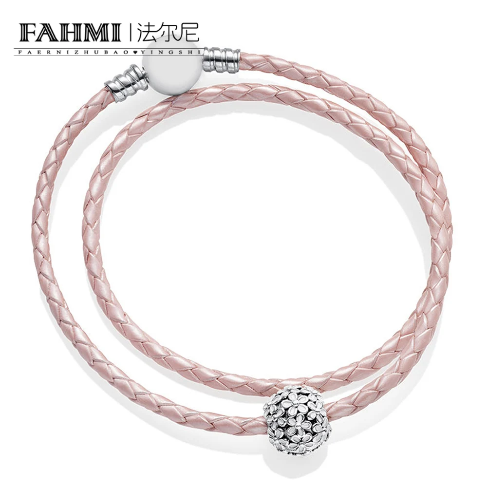 

FAHMI 100%925 Sterling Silver New DARLING DAISY MEADOW CLIP IVORY Pink Fashion Double Leather Bracelet Set B801200 590745CMP