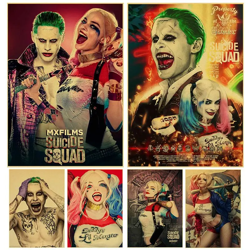 Suicide Squad poster kraft paper printed Harley Quinn and The Joker art ...