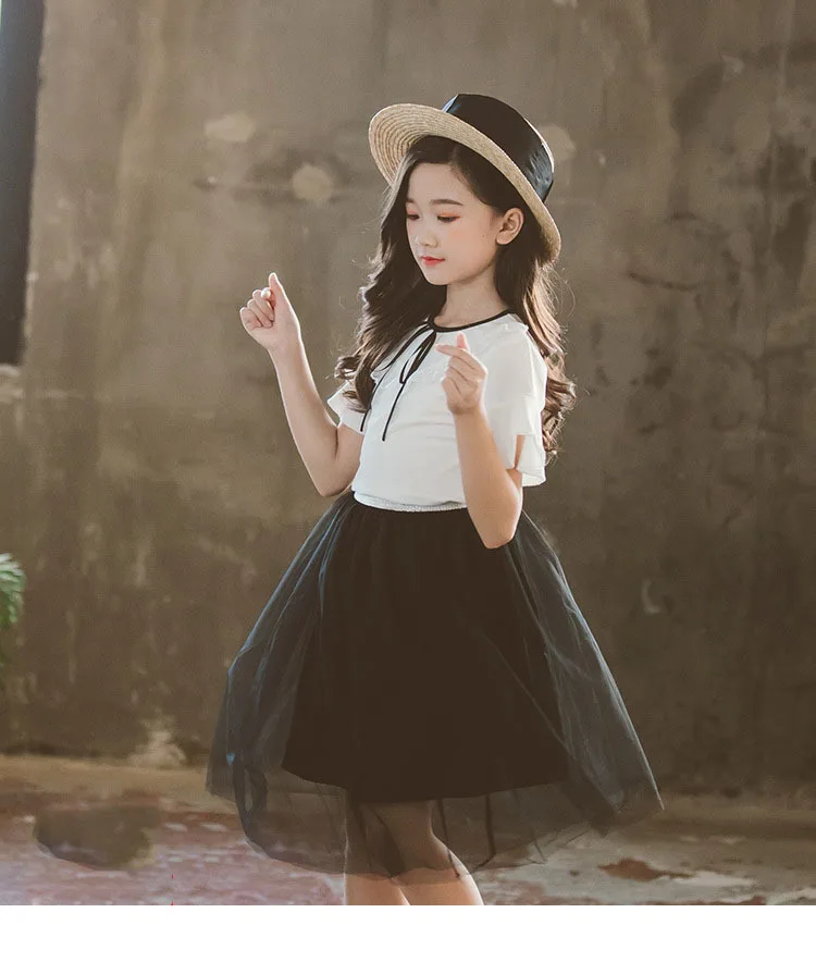 Teens Clothing Set For Girls Kids Skirts And Tops Ruffles Patchwork White Tops And Black Mesh Skirt 2 Pieces Little Girl Outfits  4 5 6 7 8 9 10 11 12 13 14 15 years little big girl two piece set (12).jpg