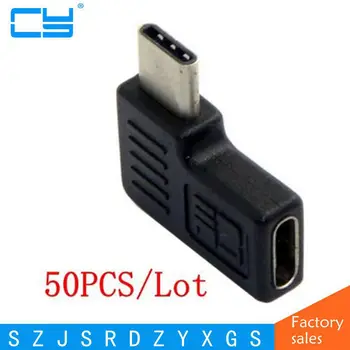 

50PCS/Lot USB 3.1 Type-C 90 Degree Right&Left Angled Male to Female Extension Adapter for Samsung Galaxy S8 S8+Plus Cell Phone