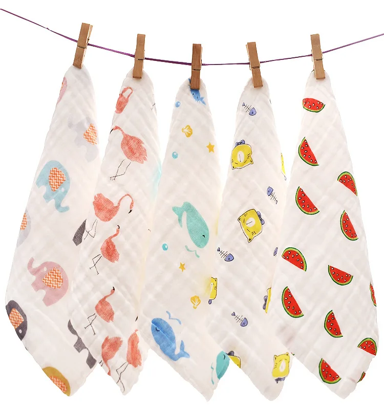 Супер мягкий хлопок мультфильм печатных новорожденных детские полотенца для лица муслиновая пряжа Мочалка для маленьких мальчиков и девочек квадратные полотенца для рук оптом
