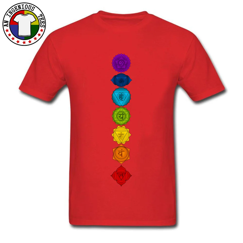 Mens 2018 New Tops T Shirt Crewneck NEW YEAR DAY 100% Cotton Top T-shirts Fashionable Short Sleeve Seven Chakras Tee Shirts Seven Chakras red