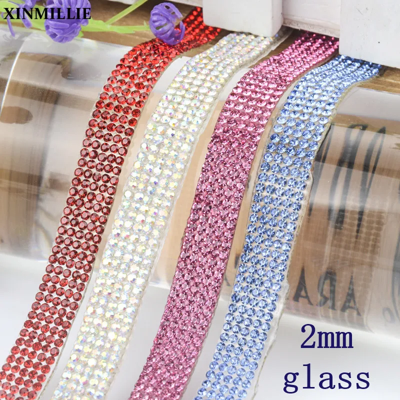 

1/2/5 Yard/Lot Hot Fix 2mm Rhinestone Trimming 5 Row Fancy Stone Decorative Shiny Shoes Accessories Wedding Cake Chain Banding