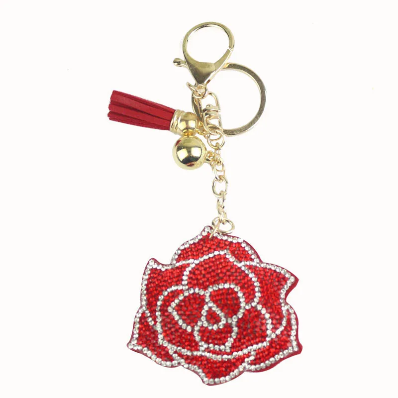 

Rhinestone Diamond Rose Flower Keychain Keyring Bag Hanging Pendant Car Key Styling Clothes Accessories Gift Auto CNYOWO