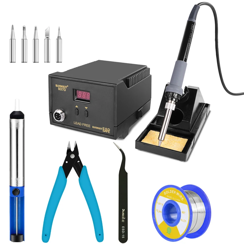 

65W 220V SMD Digital Rework Soldering Station with Solder Wire Tweezer Repair Welding Soldering Iron kit PCB Desoldering Tools