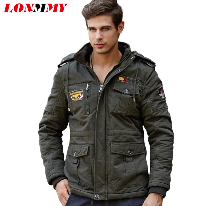 Мужская куртка с капюшоном LONMMY M-4XL толстая хлопковая куртка-бомбер подкладкой из