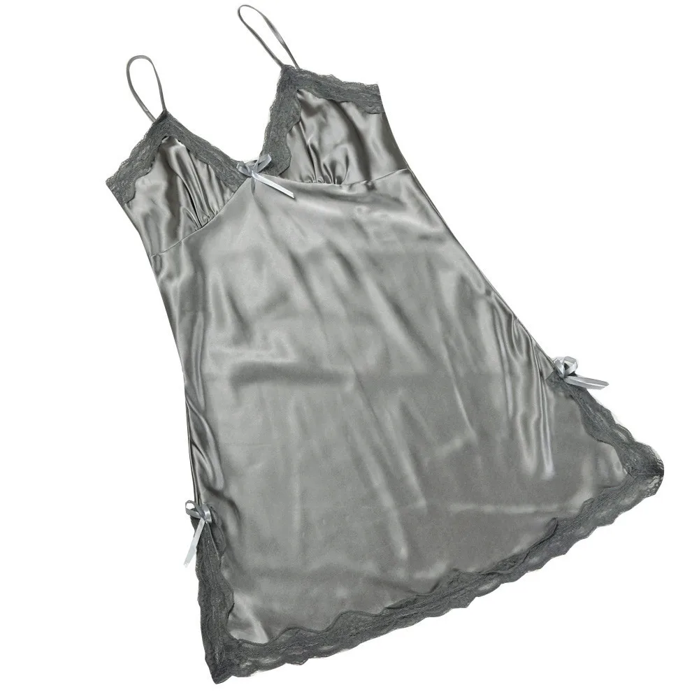 Сексуальное Ночное платье для женщин Глубокий V кружевная одежда для сна, женское белье шелковая ночная рубашка без рукавов Ночная одежда летняя Домашняя одежда# D - Цвет: Серый