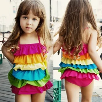 

Hooyi Girls swim wear one pieces swimsuits Girl Bikini Top Quality Children's beach cloth Rainbow Baby Girl swimming clothes