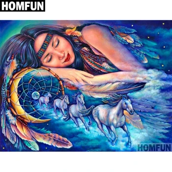 

HOMFUN Full Square/Round Drill 5D DIY Diamond Painting "Girl horse dream feather" 3D Embroidery Cross Stitch 5D Decor A00594