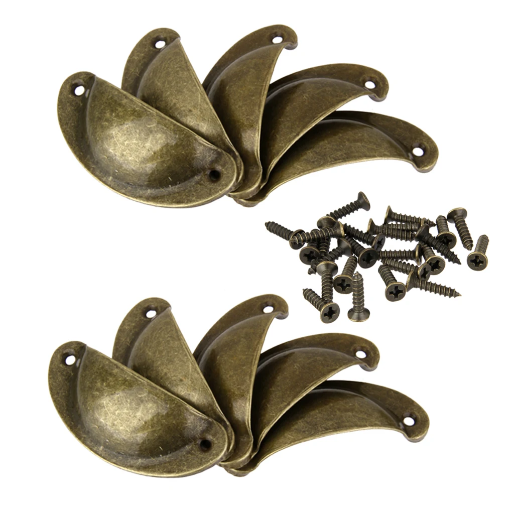 

10x Vintage Style Kitchen Cupboard Cabinet Door Pulls Cups Wardrobe Bin Shell Knobs Handles