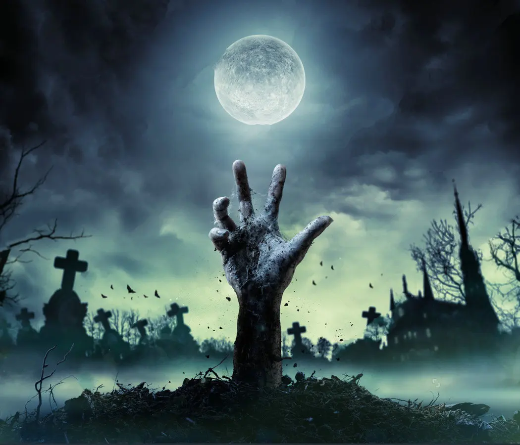 Zombie Hand Grave full moon tree backdrop Vinyl cloth High quality