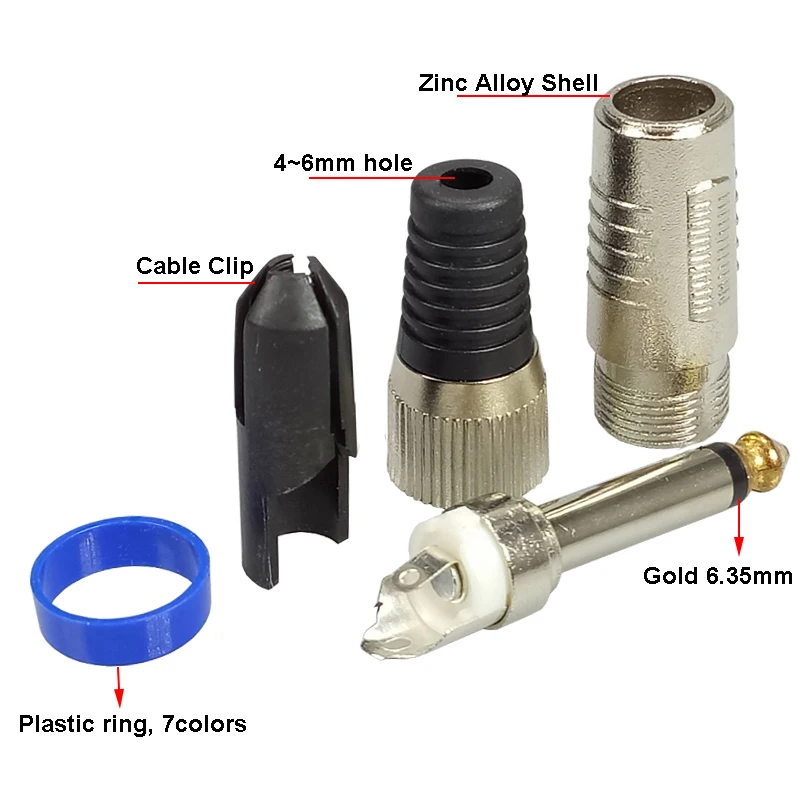 8 шт. моно-второй основной разъем 6,35 мм с позолоченным 7 цветов аудио разъем 6,35 мм разъем