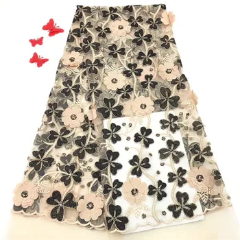 

Excellent apparel net cloth embroidery French tulle mesh lace fabric for party dress PNZ585(5yards/lot)