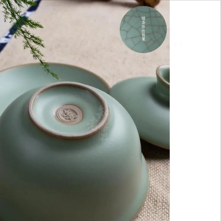 Горячая Распродажа, ru печи пигментированные anxi tieguanyin gaiwan, набор из трех предметов, двойная линия, Цзиндэчжэнь, инструмент для белого чая